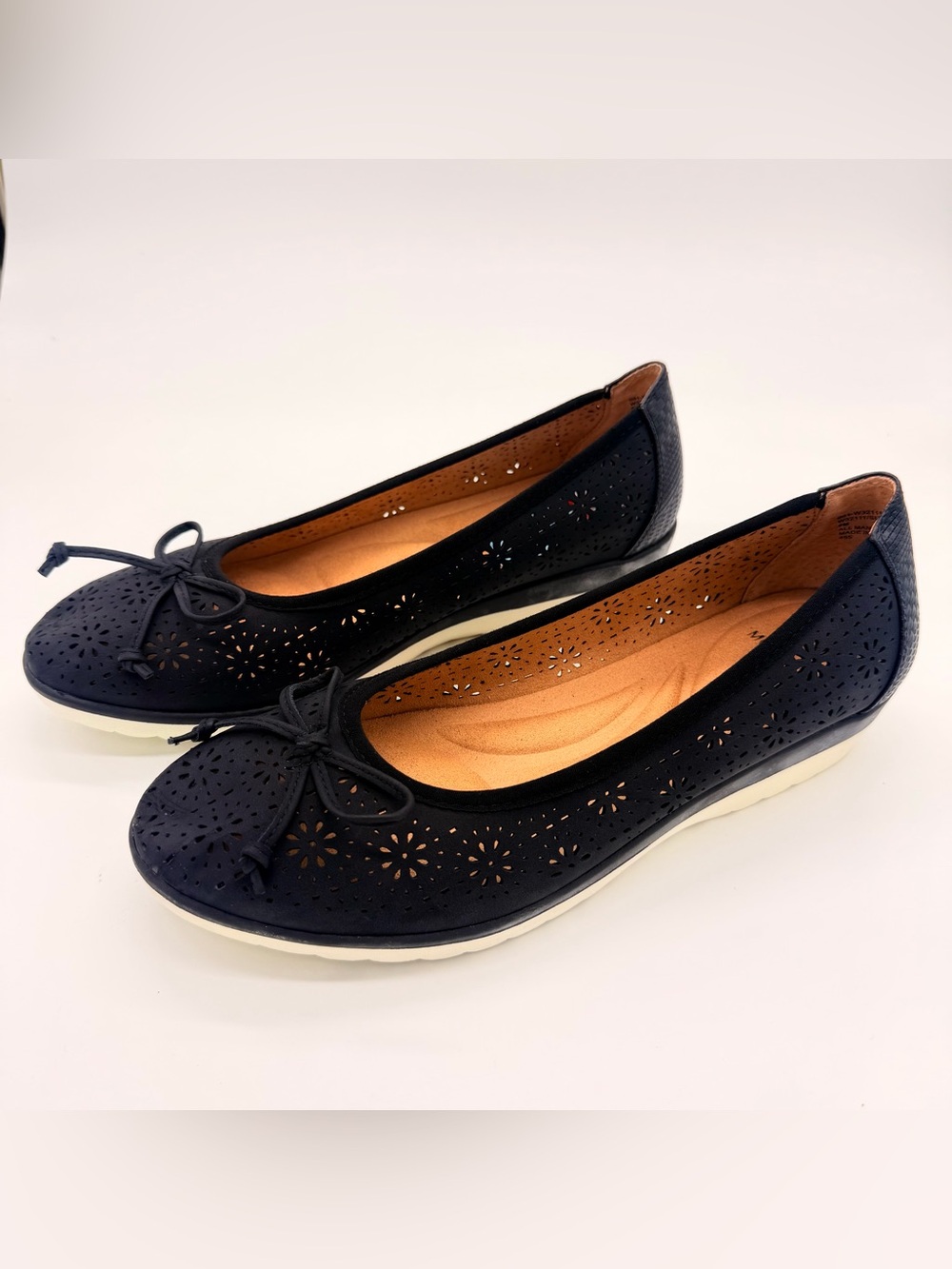 White Mountain Navy Perforated Bow Ballet Flats